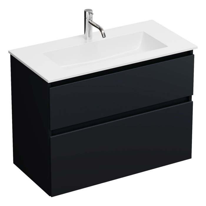 burgbad Lin20 Waschtischunterschrank mit Mineralguss-Waschtisch 82 cm, 2 Auszüge