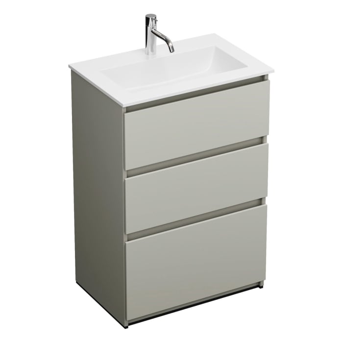burgbad Lin20 Waschtischunterschrank mit Mineralguss-Waschtisch 62 cm, 3 Auszüge