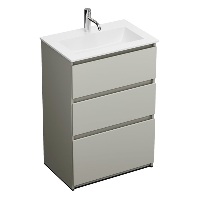 burgbad Lin20 Waschtischunterschrank mit Mineralguss-Waschtisch 62 cm, 3 Auszüge