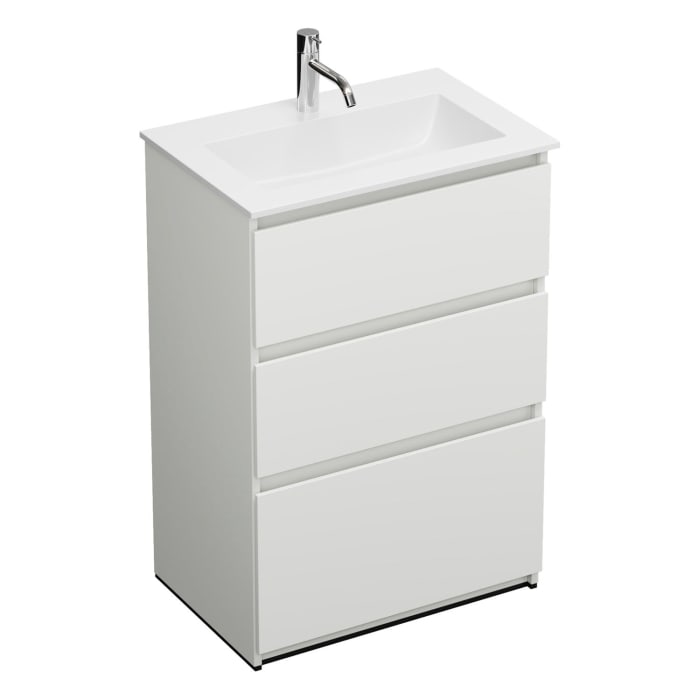 burgbad Lin20 Waschtischunterschrank mit Mineralguss-Waschtisch 62 cm, 3 Auszüge