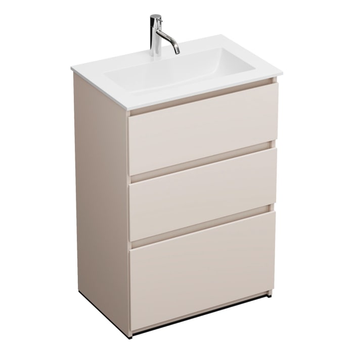 burgbad Lin20 Waschtischunterschrank mit Mineralguss-Waschtisch 62 cm, 3 Auszüge