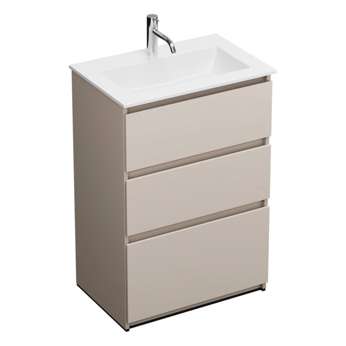 burgbad Lin20 Waschtischunterschrank mit Mineralguss-Waschtisch 62 cm, 3 Auszüge