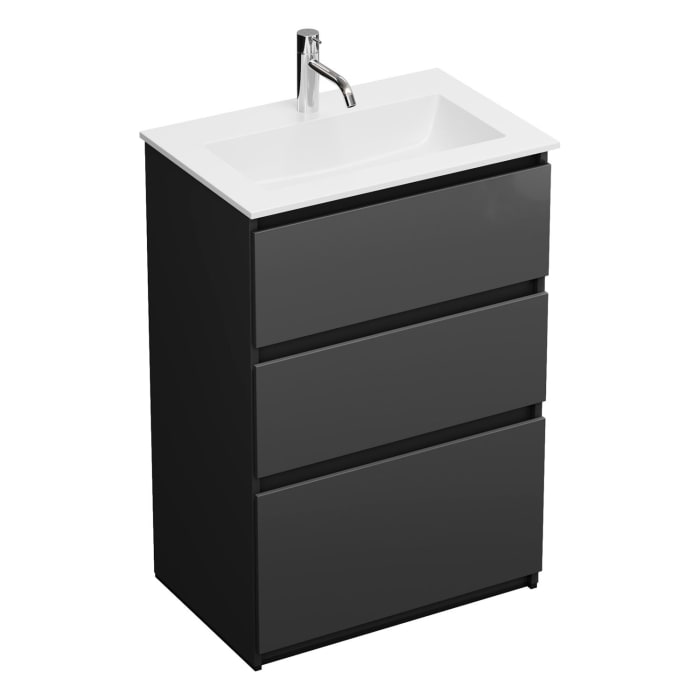 burgbad Lin20 Waschtischunterschrank mit Mineralguss-Waschtisch 62 cm, 3 Auszüge