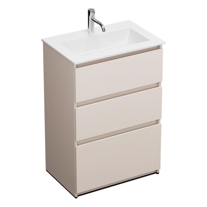 burgbad Lin20 Waschtischunterschrank mit Mineralguss-Waschtisch 62 cm, 3 Auszüge