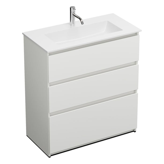 burgbad Lin20 Waschtischunterschrank mit Mineralguss-Waschtisch 82 cm, 3 Auszüge