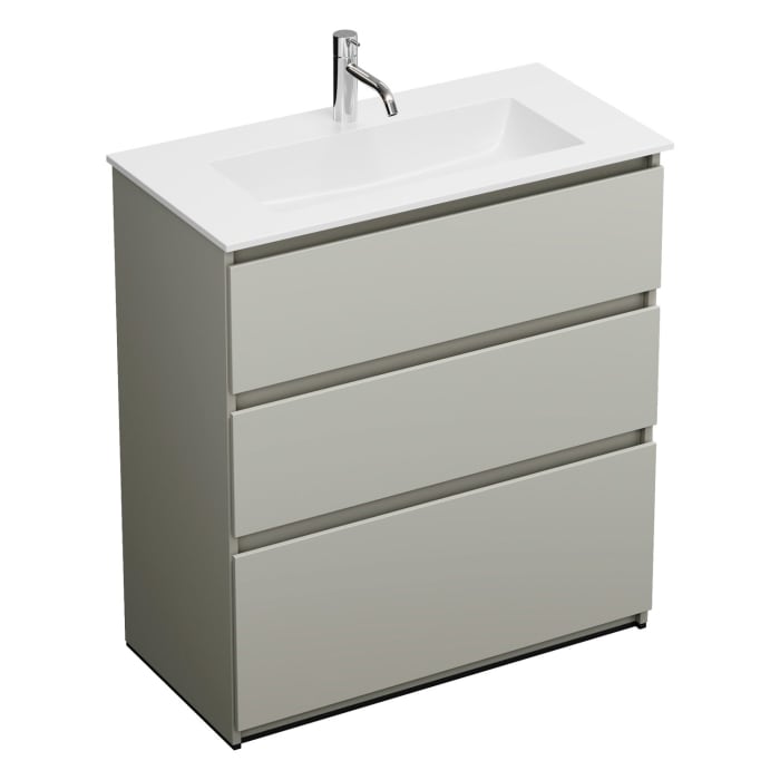 burgbad Lin20 Waschtischunterschrank mit Mineralguss-Waschtisch 82 cm, 3 Auszüge