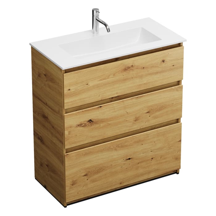 burgbad Lin20 Waschtischunterschrank mit Mineralguss-Waschtisch 82 cm, 3 Auszüge