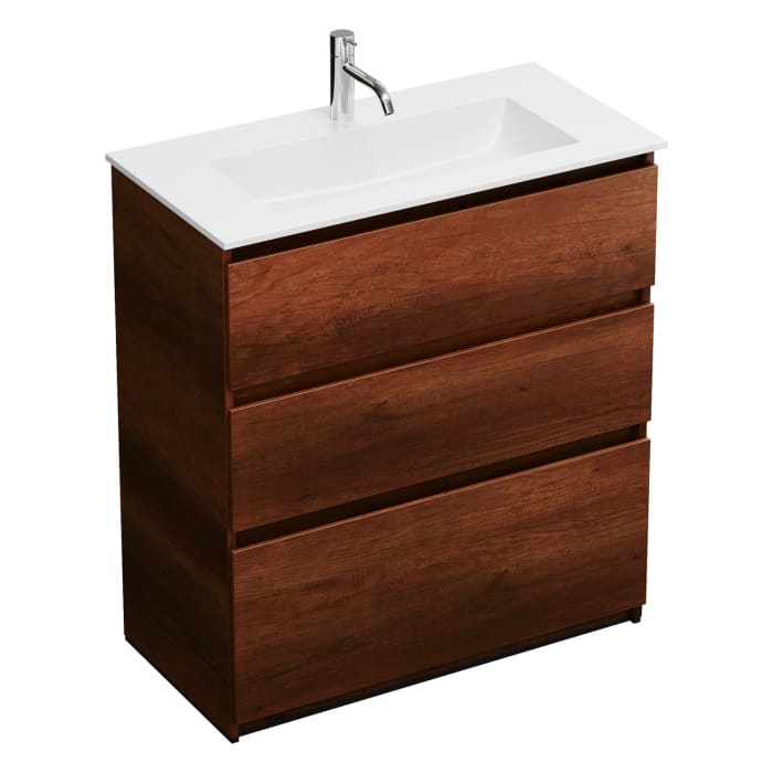 burgbad Lin20 Waschtischunterschrank mit Mineralguss-Waschtisch 82 cm, 3 Auszüge