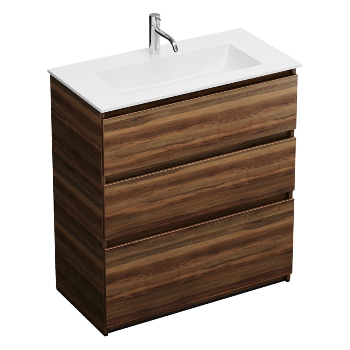 burgbad Lin20 Waschtischunterschrank mit Mineralguss-Waschtisch 82 cm, 3 Auszüge