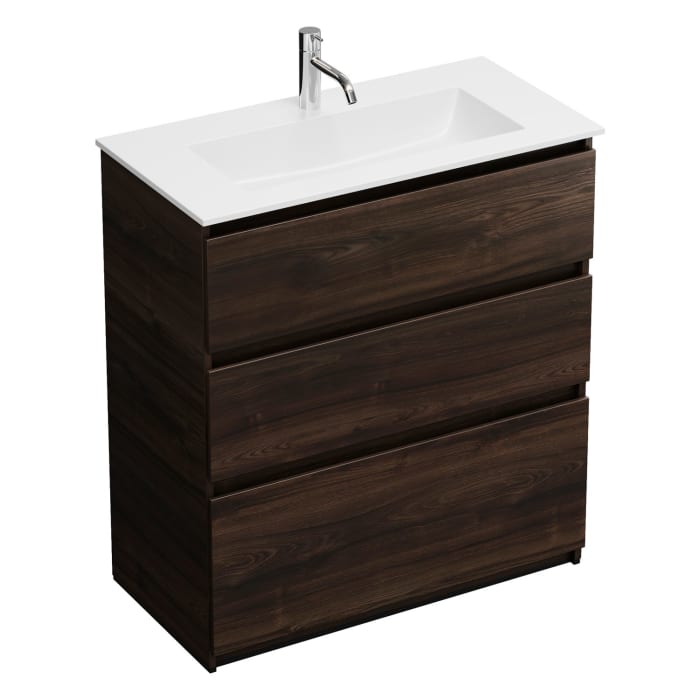 burgbad Lin20 Waschtischunterschrank mit Mineralguss-Waschtisch 82 cm, 3 Auszüge