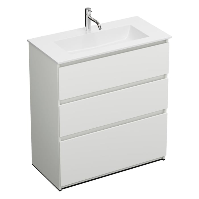 burgbad Lin20 Waschtischunterschrank mit Mineralguss-Waschtisch 82 cm, 3 Auszüge