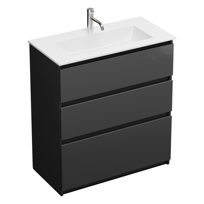 burgbad Lin20 Waschtischunterschrank mit Mineralguss-Waschtisch 82 cm, 3 Auszüge