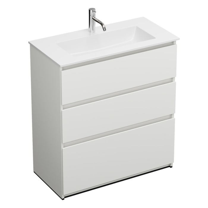 burgbad Lin20 Waschtischunterschrank mit Mineralguss-Waschtisch 82 cm, 3 Auszüge