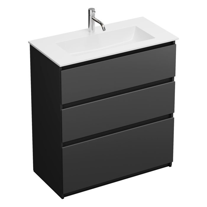 burgbad Lin20 Waschtischunterschrank mit Mineralguss-Waschtisch 82 cm, 3 Auszüge