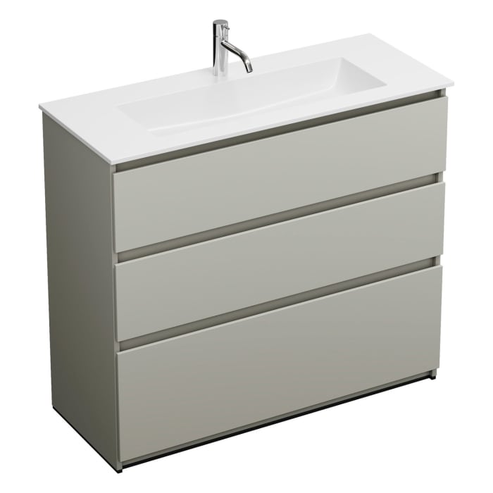 burgbad Lin20 Waschtischunterschrank mit Mineralguss-Waschtisch 102 cm, 3 Auszüge