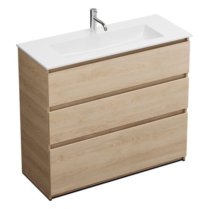 burgbad Lin20 Waschtischunterschrank mit Mineralguss-Waschtisch 102 cm, 3 Auszüge