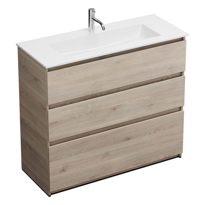 burgbad Lin20 Waschtischunterschrank mit Mineralguss-Waschtisch 102 cm, 3 Auszüge