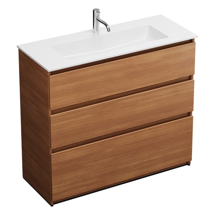 burgbad Lin20 Waschtischunterschrank mit Mineralguss-Waschtisch 102 cm, 3 Auszüge