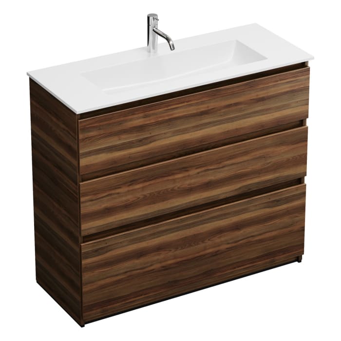 burgbad Lin20 Waschtischunterschrank mit Mineralguss-Waschtisch 102 cm, 3 Auszüge