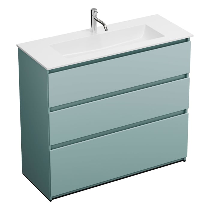 burgbad Lin20 Waschtischunterschrank mit Mineralguss-Waschtisch 102 cm, 3 Auszüge