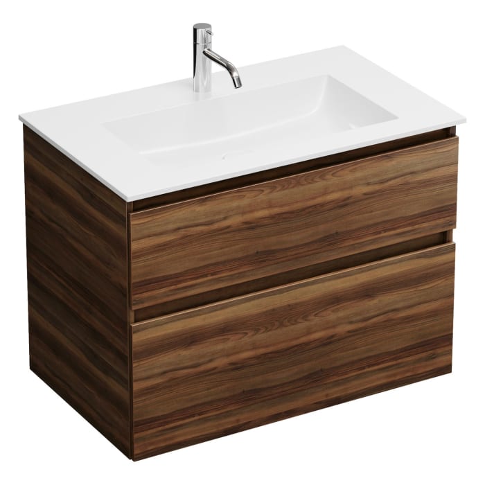 burgbad Lin20 Waschtischunterschrank mit Mineralguss-Waschtisch 82 cm, 2 Auszüge