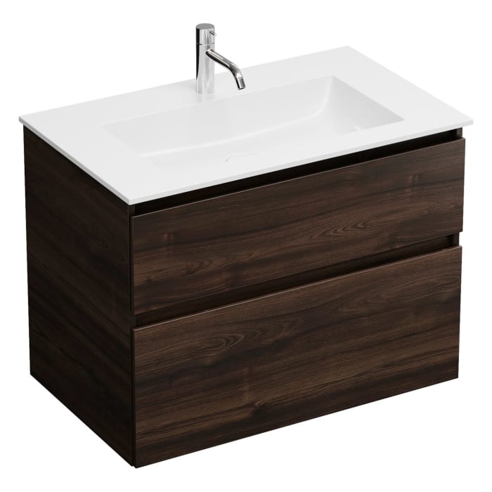 burgbad Lin20 Waschtischunterschrank mit Mineralguss-Waschtisch 82 cm, 2 Auszüge