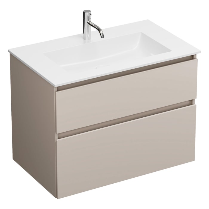 burgbad Lin20 Waschtischunterschrank mit Mineralguss-Waschtisch 82 cm, 2 Auszüge