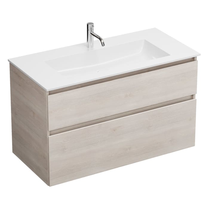 burgbad Lin20 Waschtischunterschrank mit Mineralguss-Waschtisch 102 cm, 2 Auszüge