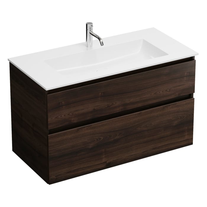 burgbad Lin20 Waschtischunterschrank mit Mineralguss-Waschtisch 102 cm, 2 Auszüge