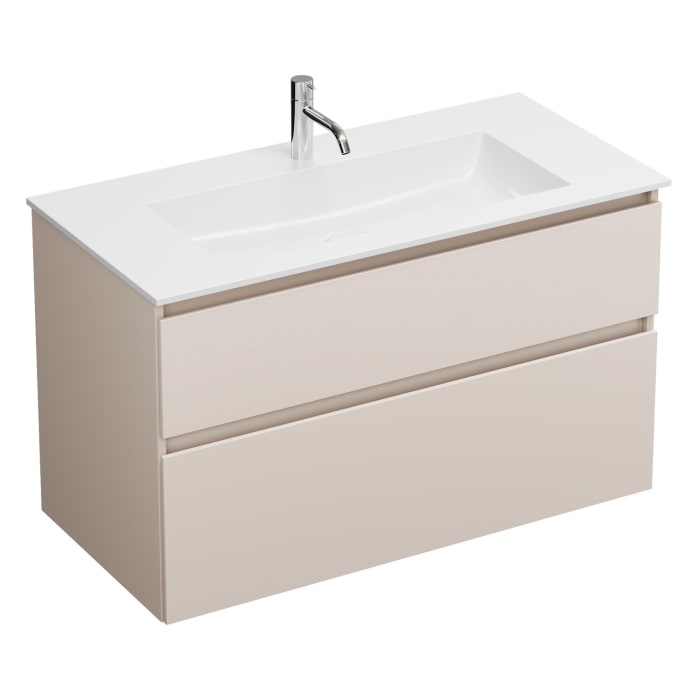 burgbad Lin20 Waschtischunterschrank mit Mineralguss-Waschtisch 102 cm, 2 Auszüge