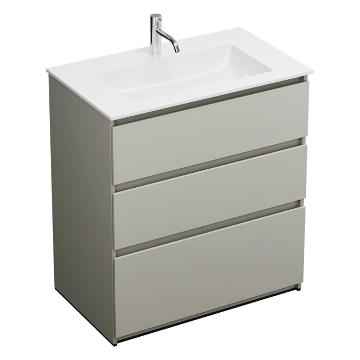 burgbad Lin20 Waschtischunterschrank mit Mineralguss-Waschtisch 82 cm, 3 Auszüge