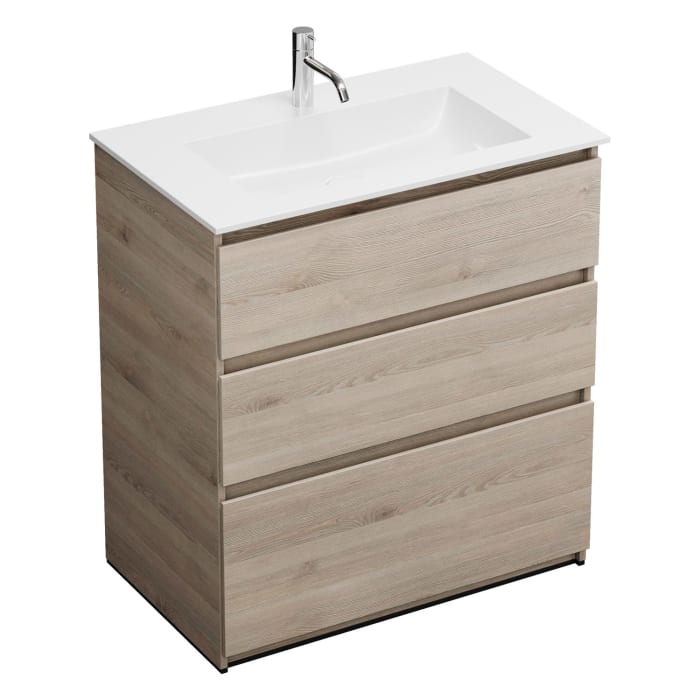 burgbad Lin20 Waschtischunterschrank mit Mineralguss-Waschtisch 82 cm, 3 Auszüge