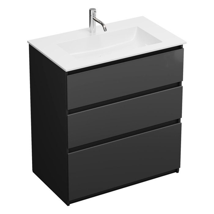 burgbad Lin20 Waschtischunterschrank mit Mineralguss-Waschtisch 82 cm, 3 Auszüge