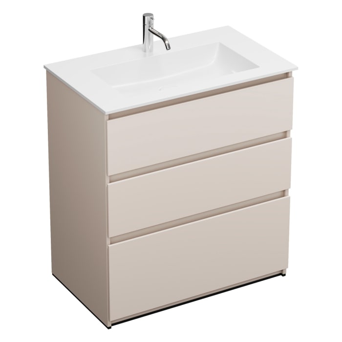 burgbad Lin20 Waschtischunterschrank mit Mineralguss-Waschtisch 82 cm, 3 Auszüge