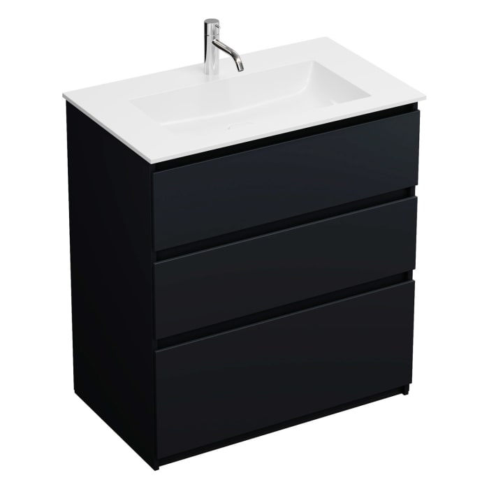 burgbad Lin20 Waschtischunterschrank mit Mineralguss-Waschtisch 82 cm, 3 Auszüge