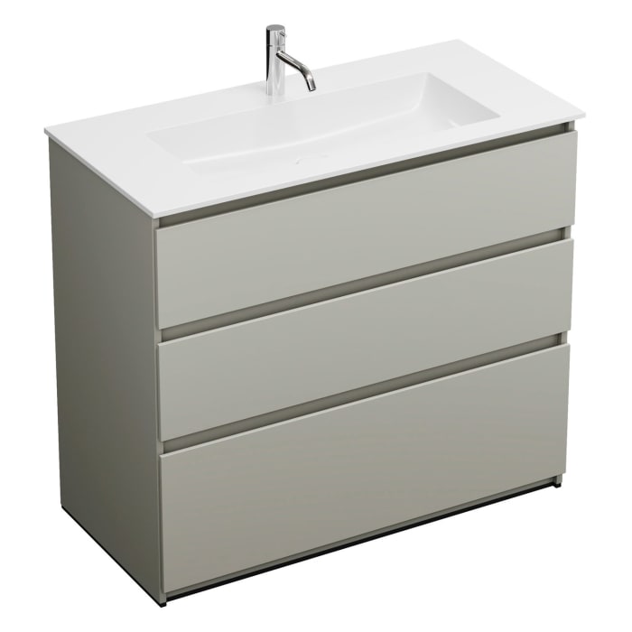 burgbad Lin20 Waschtischunterschrank mit Mineralguss-Waschtisch 102 cm, 3 Auszüge