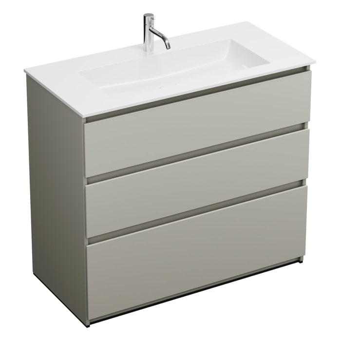 burgbad Lin20 Waschtischunterschrank mit Mineralguss-Waschtisch 102 cm, 3 Auszüge