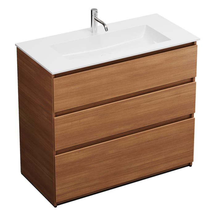 burgbad Lin20 Waschtischunterschrank mit Mineralguss-Waschtisch 102 cm, 3 Auszüge