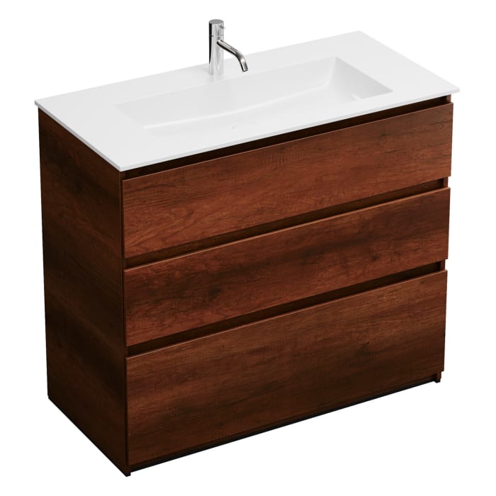 burgbad Lin20 Waschtischunterschrank mit Mineralguss-Waschtisch 102 cm, 3 Auszüge