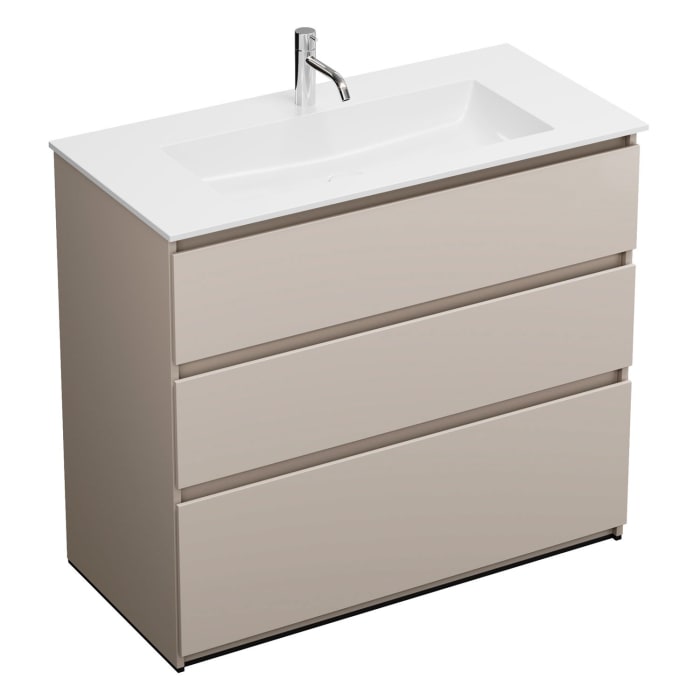 burgbad Lin20 Waschtischunterschrank mit Mineralguss-Waschtisch 102 cm, 3 Auszüge