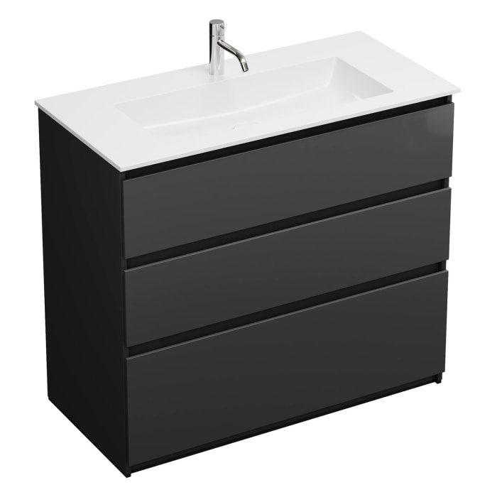 burgbad Lin20 Waschtischunterschrank mit Mineralguss-Waschtisch 102 cm, 3 Auszüge