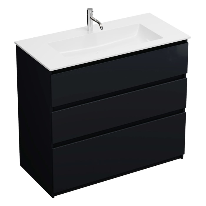 burgbad Lin20 Waschtischunterschrank mit Mineralguss-Waschtisch 102 cm, 3 Auszüge