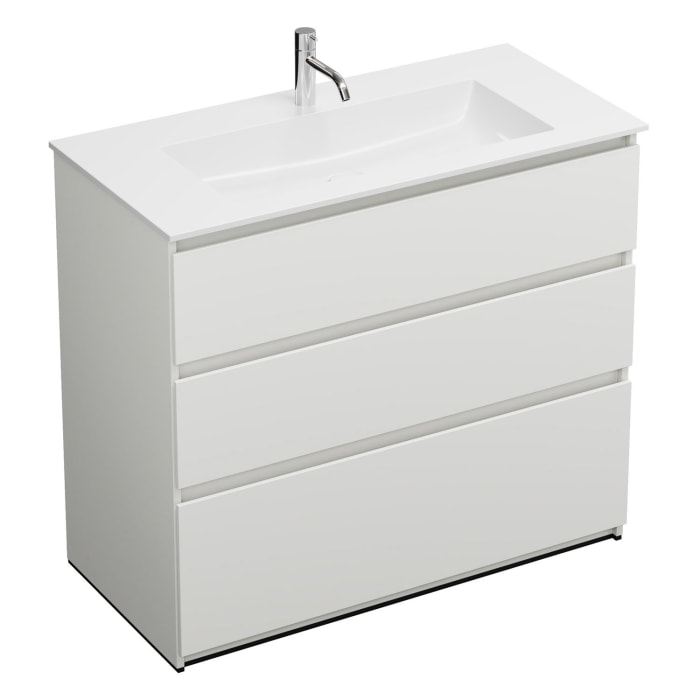 burgbad Lin20 Waschtischunterschrank mit Mineralguss-Waschtisch 102 cm, 3 Auszüge