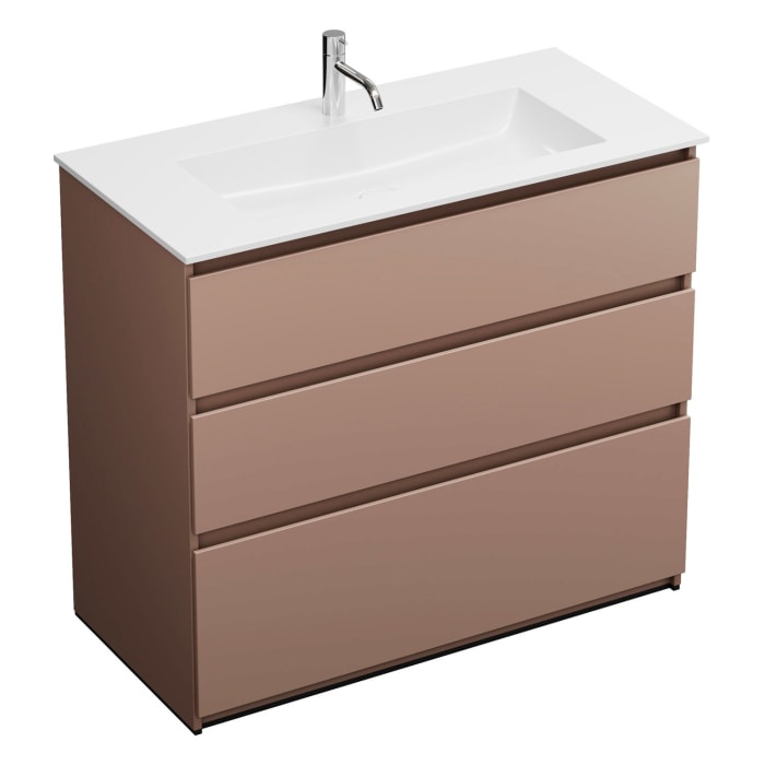 burgbad Lin20 Waschtischunterschrank mit Mineralguss-Waschtisch 102 cm, 3 Auszüge