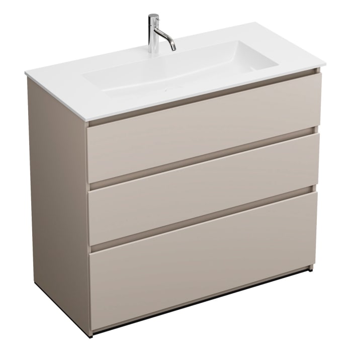 burgbad Lin20 Waschtischunterschrank mit Mineralguss-Waschtisch 102 cm, 3 Auszüge