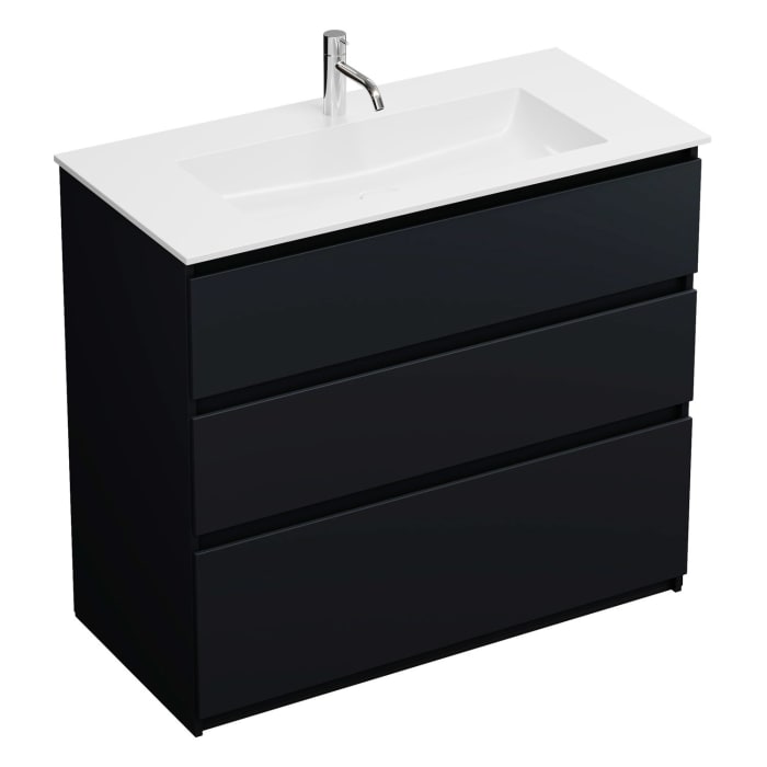 burgbad Lin20 Waschtischunterschrank mit Mineralguss-Waschtisch 102 cm, 3 Auszüge