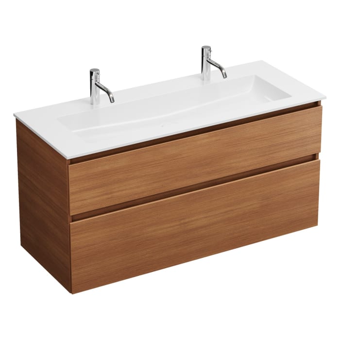 burgbad Lin20 Waschtischunterschrank mit Mineralguss-Waschtisch 122 cm, 2 Auszüge