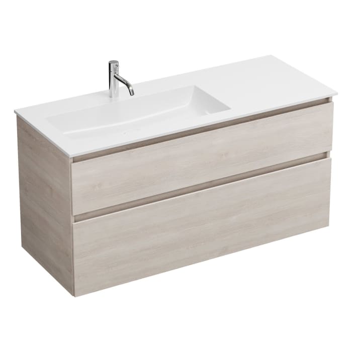 burgbad Lin20 Waschtischunterschrank mit Mineralguss-Waschtisch 122 cm, 2 Auszüge, links