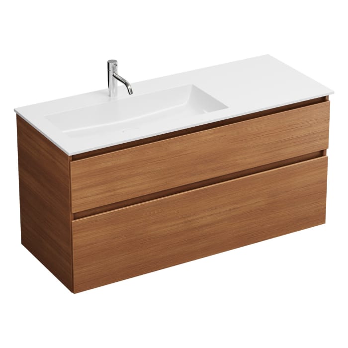 burgbad Lin20 Waschtischunterschrank mit Mineralguss-Waschtisch 122 cm, 2 Auszüge, links