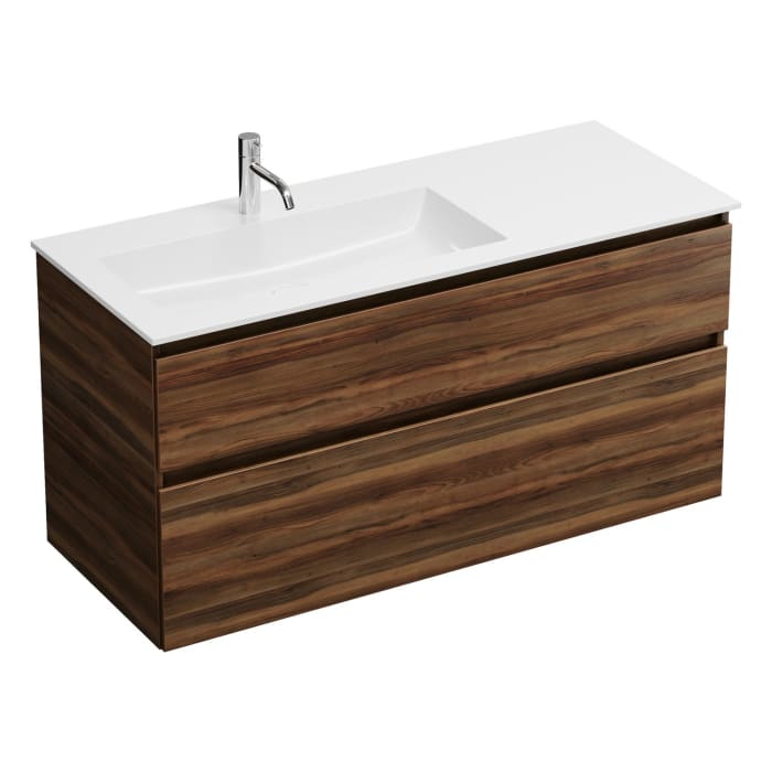 burgbad Lin20 Waschtischunterschrank mit Mineralguss-Waschtisch 122 cm, 2 Auszüge, links